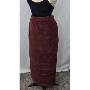 Free People Burgundy Corduroy Maxi Skirt Side Slit Stretch Size Small Boho